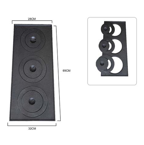 CHAPA P/ FOGÃO À LENHA 3 FUROS C/ TAMPA E REDUÇÃO  (FERRO FUNDIDO)